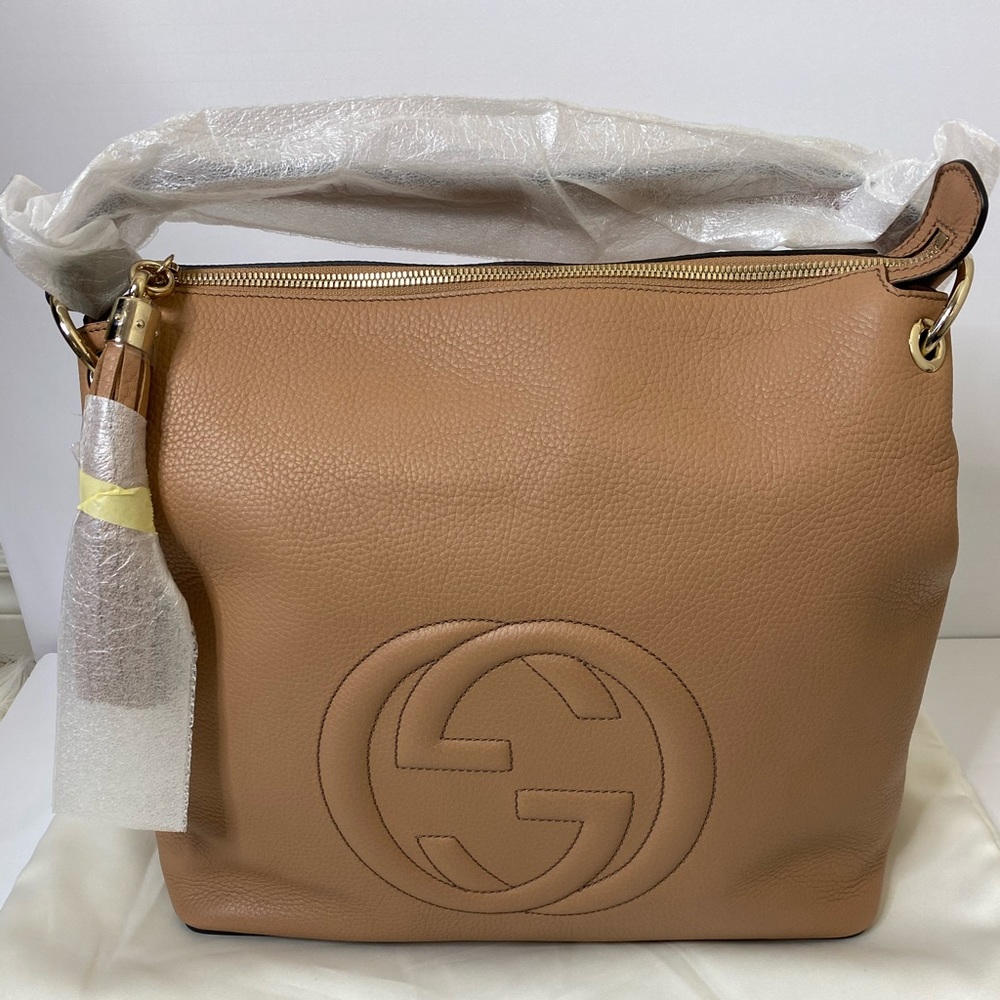 Gucci Camelia Beige GG Soho Handbag AUTHENTIC